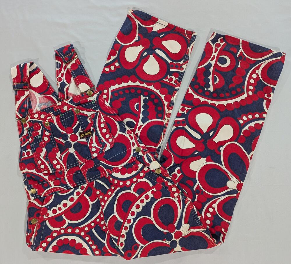 Vintage Big Smith Overalls Womens 32x29 Multicolor Denim Hippie Retro Geometric - Picture 2 of 10